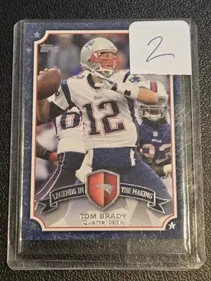 Tom Brady football card from 2013 Topps Legends in the Making series featuring Brady legends