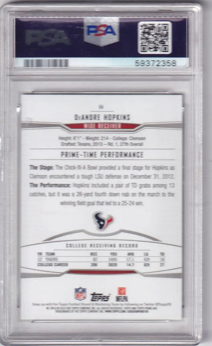 Graded DeAndre Hopkins football card in protective slab from 2013 Topps Prime PSA