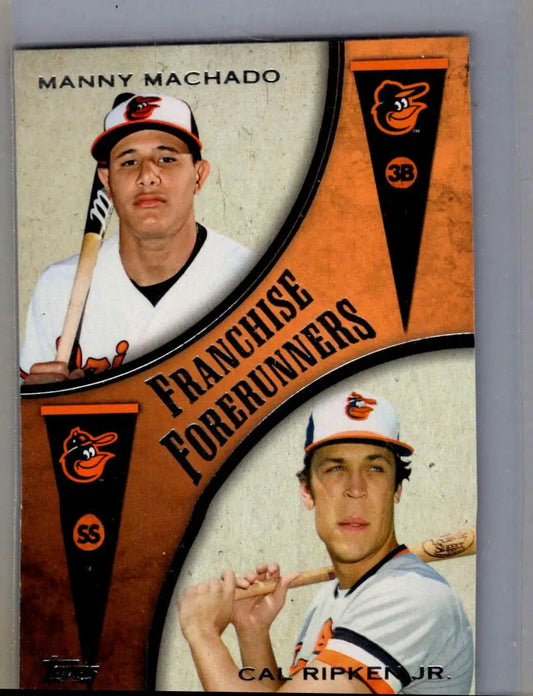 Baseball card featuring Cal Ripken Jr. and Manny Machado from 2013 Topps Update franchise
