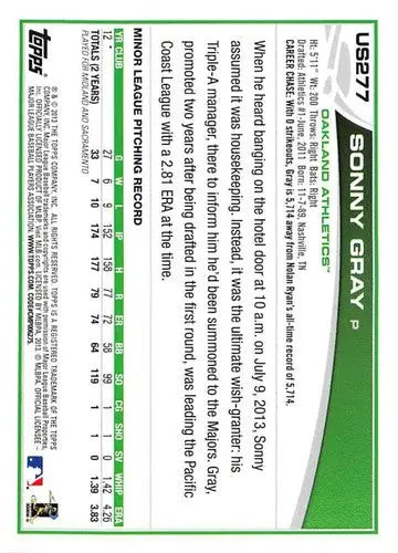 2013 Topps Update #US277 Sonny Gray NM-MT RC Rookie Athletics ID:72039 - Trading Cards