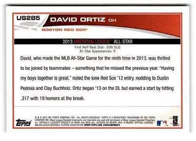 David Ortiz baseball card from 2013 Topps Update US285A David Ortiz collection