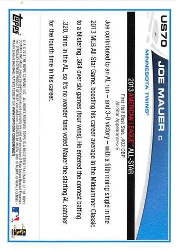 2013 Topps Update #US70 Joe Mauer NM-MT Twins ID:71334 - Trading Cards