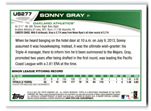 2013 Topps Update Wal-Mart Blue Border #US277 Sonny Gray NM Near Mint A ID:72040 - Trading Cards