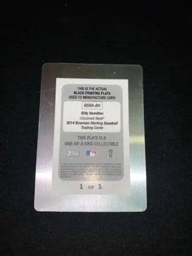 Billy Hamilton baseball card printing plate from 2014 Bowman Sterling #1/1 Auto