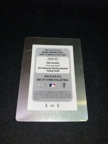 Billy Hamilton Baseball Card Printing Plate from 2014 Bowman Sterling #1/1 Auto