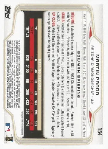 2014 Bowman #154 Martin Prado NM-MT Diamondbacks ID:57932 - Trading Card