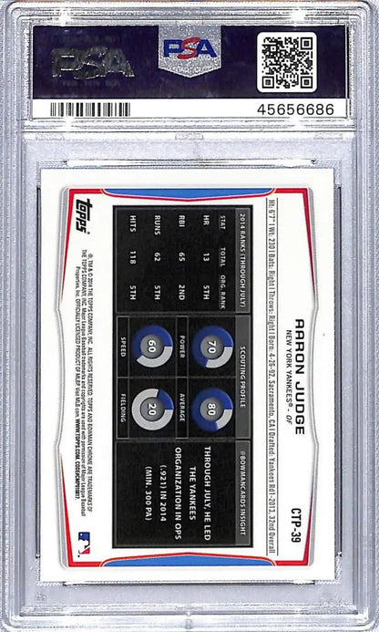 PSA-graded Aaron Judge Rookie Card in protective case with visible QR code