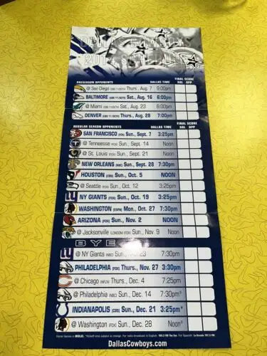 Dallas Cowboys schedule poster featuring the 2014 season and award winners
