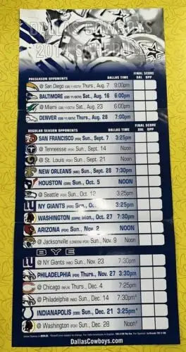 Dallas Cowboys schedule poster featuring the 2014 season and award winners