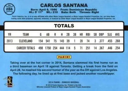 2014 Donruss Series 2 #286 Carlos Santana NMMT Indians - Trading Cards