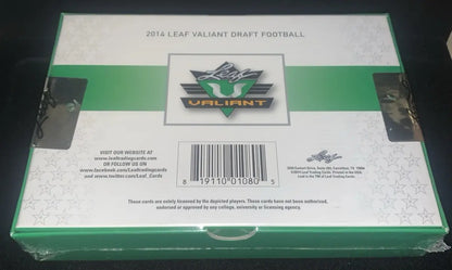 Sealed 2014 Leaf Valiant Draft Football box with autographs set checklist and rookie RC