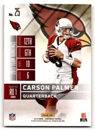 Carson Palmer Arizona Cardinals football card in original gloss condition 2014 Panini Contenders
