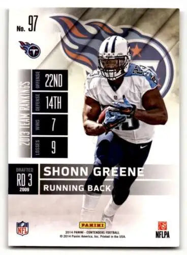 2014 Panini Contenders Shonn Greene Tennessee Titans Football Card with original gloss
