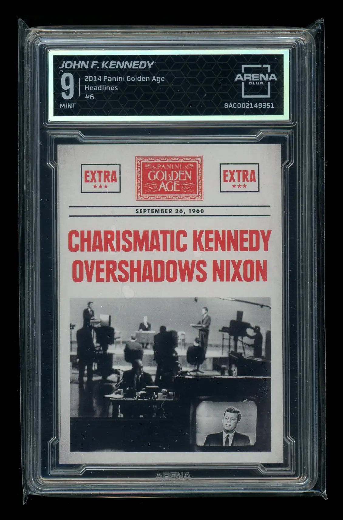 Graded John F Kennedy 2014 Panini Golden Age Headlines trading card Mint 9