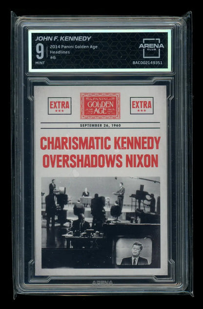 Graded John F Kennedy 2014 Panini Golden Age Headlines trading card Mint 9