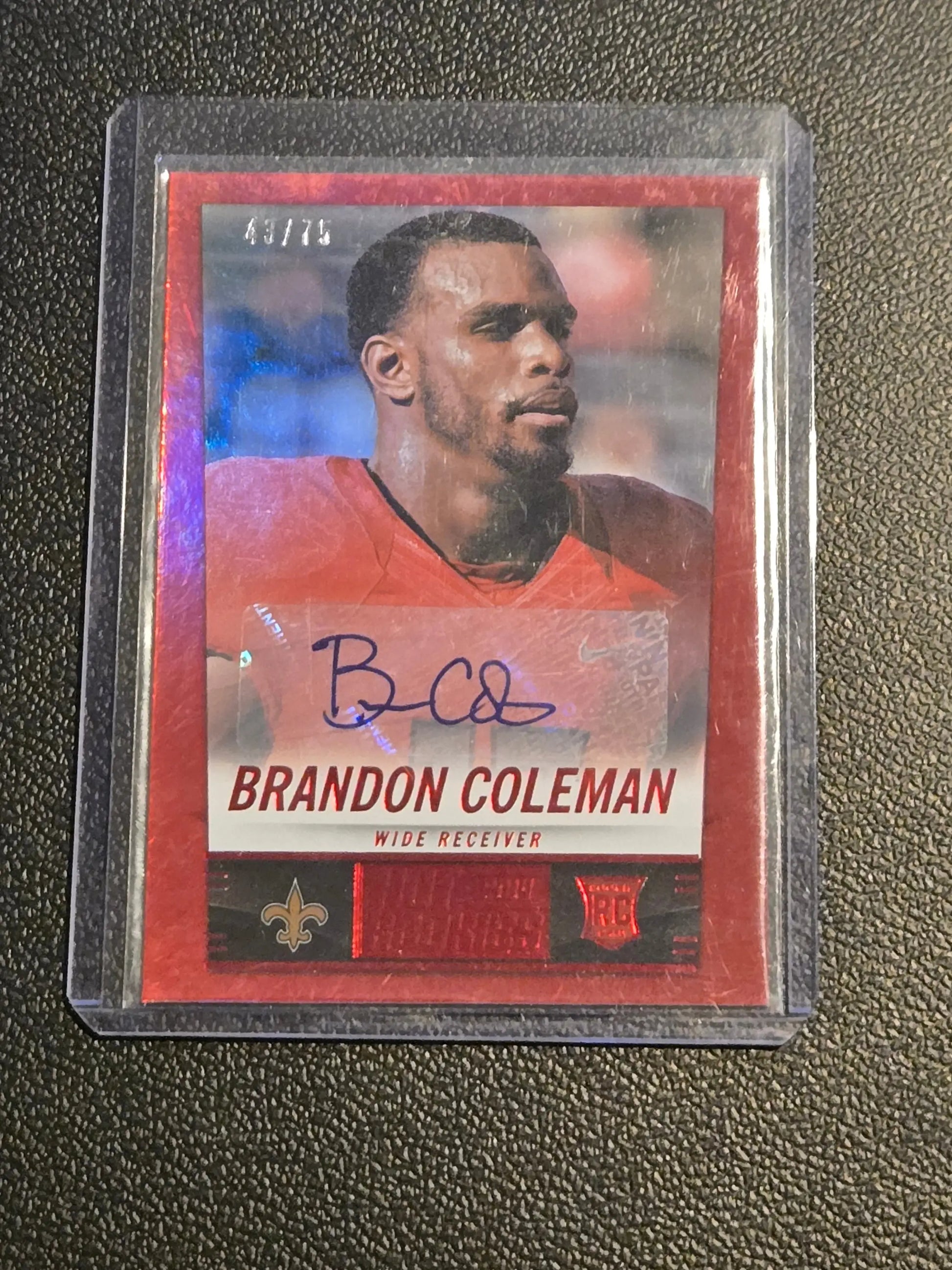 Autographed Brandon Coleman football card with jersey swatch from Panini Hot Rookies