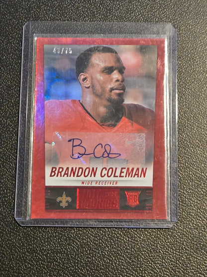 Autographed Brandon Coleman football card with jersey swatch from Panini Hot Rookies