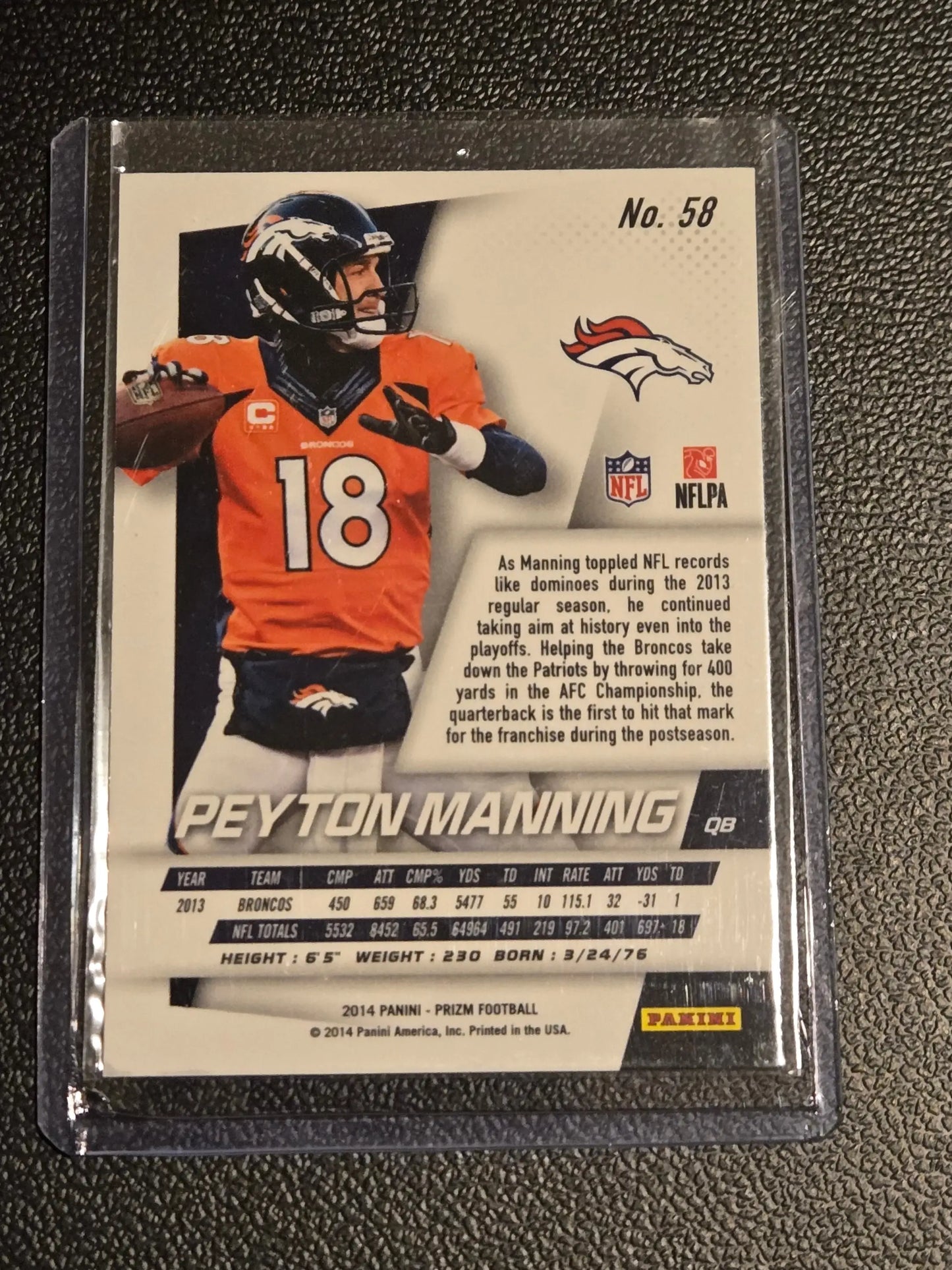 Peyton Manning football card from 2014 Panini Prizm series