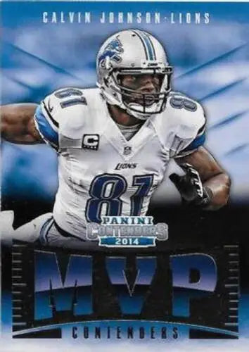 Calvin Johnson football card from 2014 Playoff Contenders MVP set with original gloss