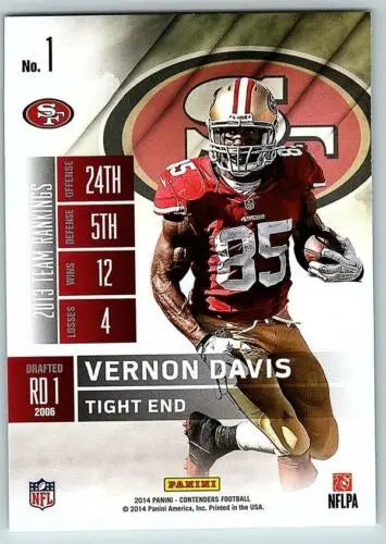 2014 Playoff Contenders Vernon Davis football card with original gloss, NM-MT condition