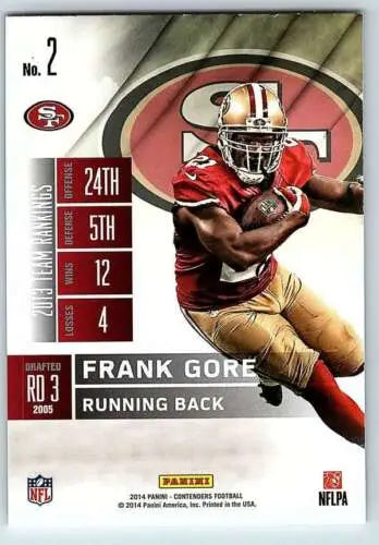 Frank Gore 2014 Playoff Contenders Season Ticket card in NM-MT condition, original gloss finish