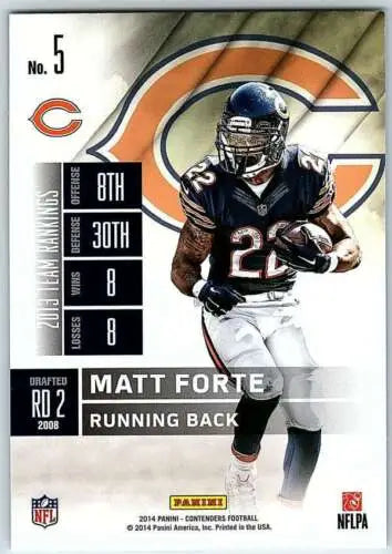 2014 Playoff Contenders Matt Forte football card featuring original gloss, rare collectible