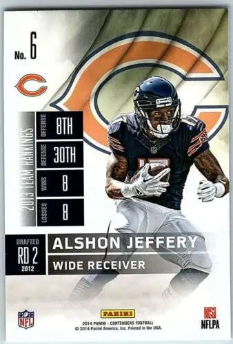 Alshon Jeffery football card 2014 Playoff Contenders original gloss Bears NM condition