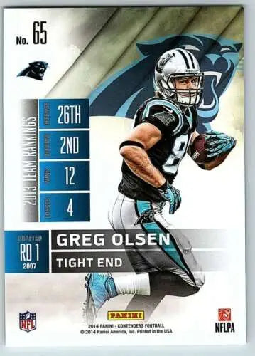 2014 Playoff Contenders Season Ticket #65 Greg Olsen card in original gloss condition