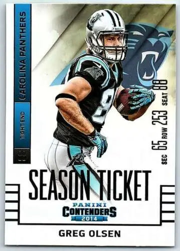 Greg Olsen football card from 2014 Playoff Contenders Season Ticket, original gloss, Panthers