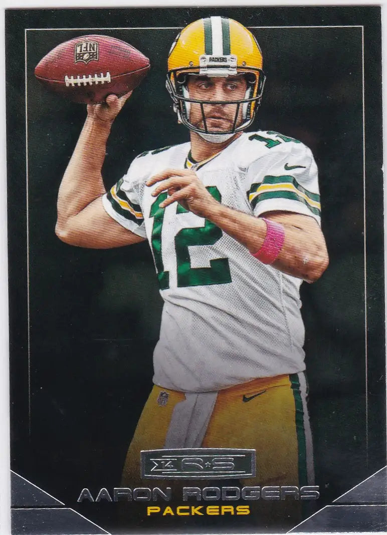 Aaron Rodgers Green Bay Packers player ready to throw a pass in uniform
