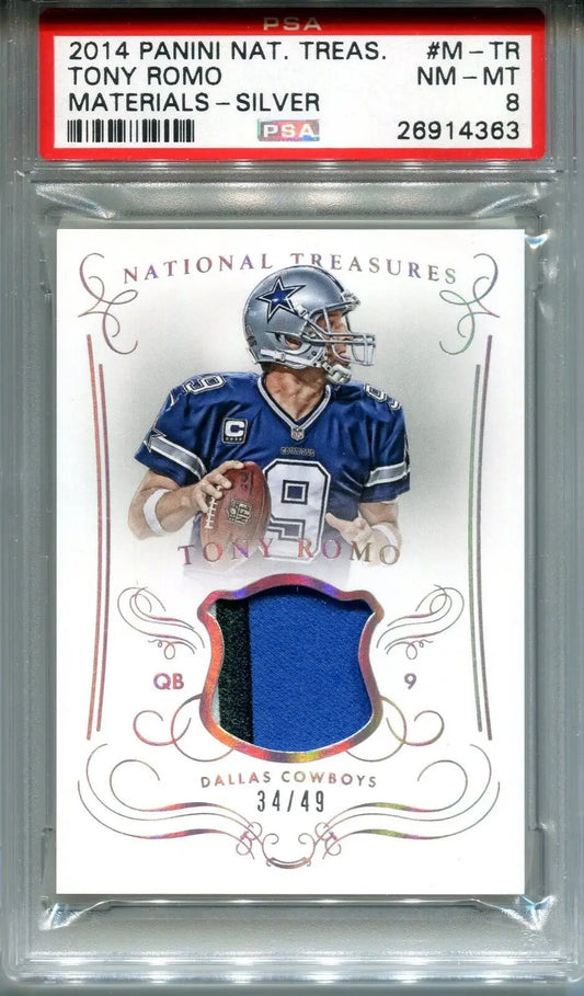 Graded Tony Romo National Treasures Materials Silver football card PSA 8 Dallas Cowboys