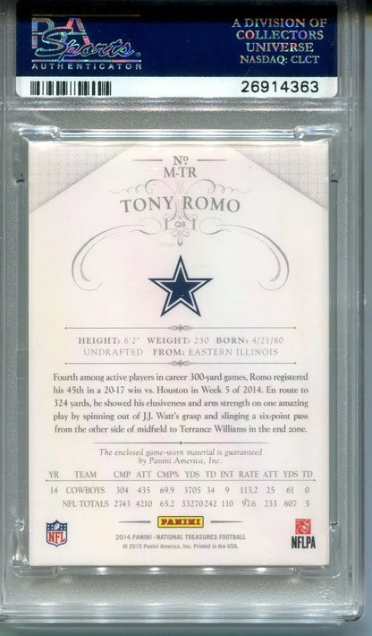Graded Tony Romo National Treasures football card #/49 Dallas Cowboys PSA 8