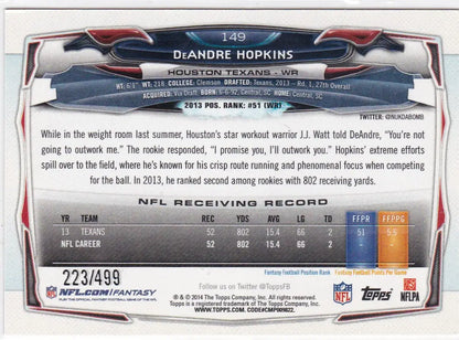 2014 Topps #149 DeAndre Hopkins Pink 223/499 Houston Texans