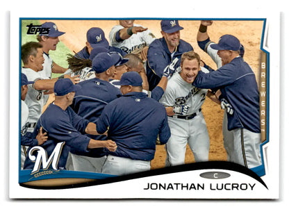 Jonathan Lucroy baseball card from 2014 Topps, original gloss, Brewers collectible