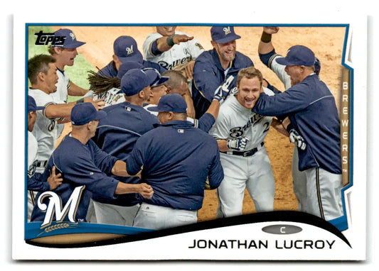Jonathan Lucroy baseball card from 2014 Topps, original gloss, Brewers collectible