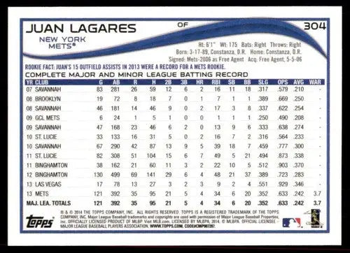 2014 Topps #304 Juan Lagares NM-MT Mets ID:57913 - Trading Cards