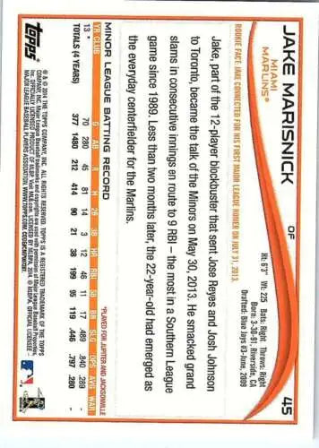 2014 Topps #45 Jake Marisnick NM-MT RC Rookie Marlins original gloss baseball card