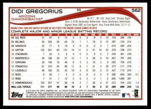 2014 Topps #562 Didi Gregorius NM-MT Diamondbacks ID:57918 - Trading Cards