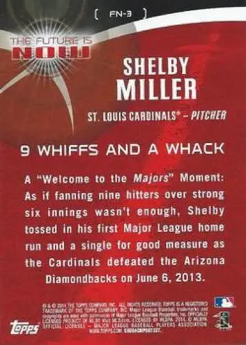 Baseball card back of 2014 Topps Shelby Miller NM-MT in original gloss finish