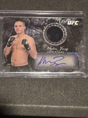 Signed Myles Jury UFC trading card with autograph and relics from 2014 Topps UFC Bloodlines