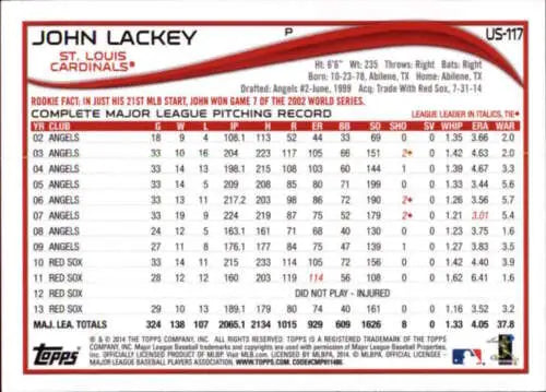 2014 Topps Update John Lackey Baseball Card original gloss NM-MT Cardinals ID:18921