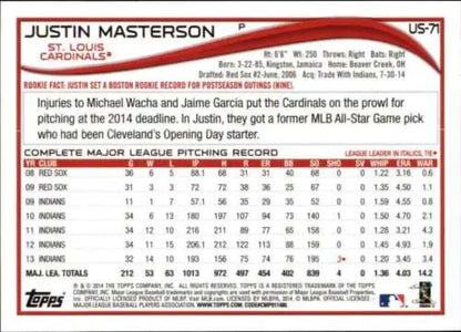 2014 Topps Update Justin Masterson baseball card with original gloss NM-MT condition