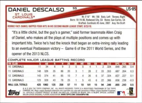 Daniel Descalso baseball card from 2014 Topps Update with original gloss finish