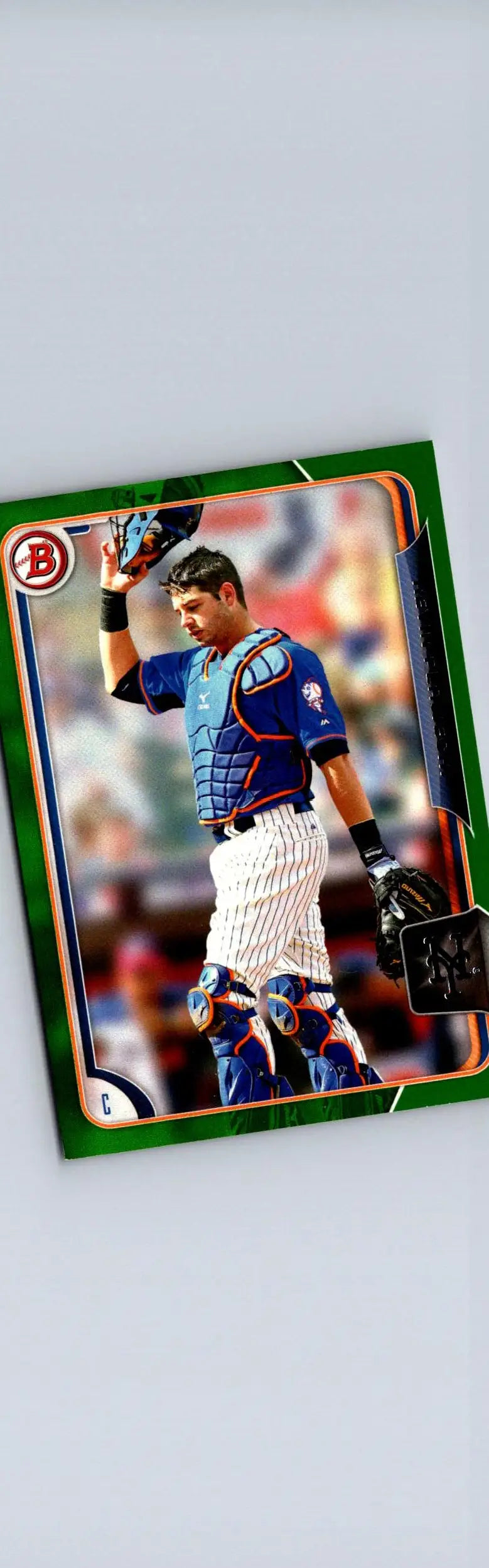 Baseball trading card featuring Kevin Plawecki Chrome BCP3 Kevin Plawecki Green Refractors