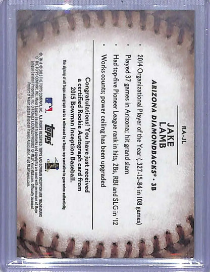 Baseball featuring printed text, part of the Jake Lamb Rookie Baseball Card collection