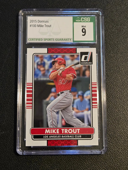 2015 Donruss Mike Trout baseball card graded CSG 9 Mint 9 for collectors