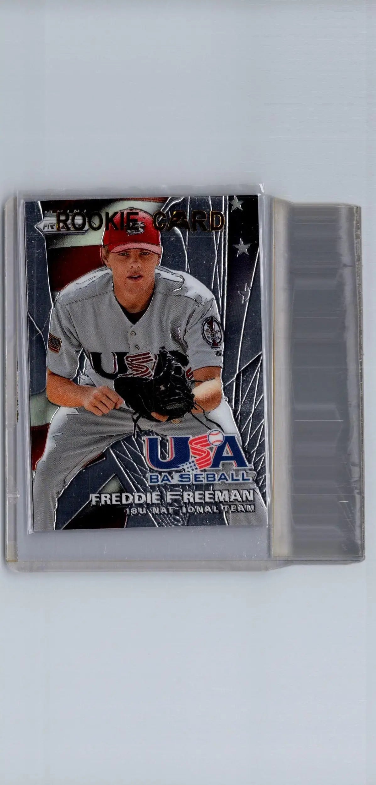 Freddie Freeman USA Baseball rookie card in protective sleeve from 2015 Panini Prizm