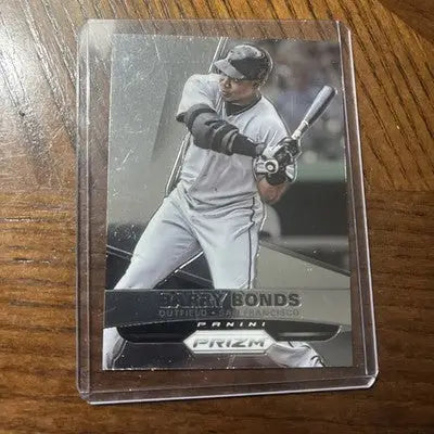 Panini Prizm trading card of Barry Bonds in clear sleeve for collectors
