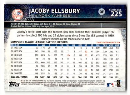 Original gloss Jacoby Ellsbury baseball card 2015 Topps NM-MT Yankees ID54406