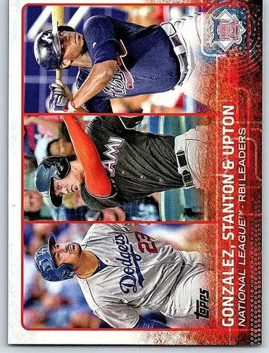 Original gloss baseball card featuring Justin Upton, Adrian Gonzalez, Giancarlo Stanton